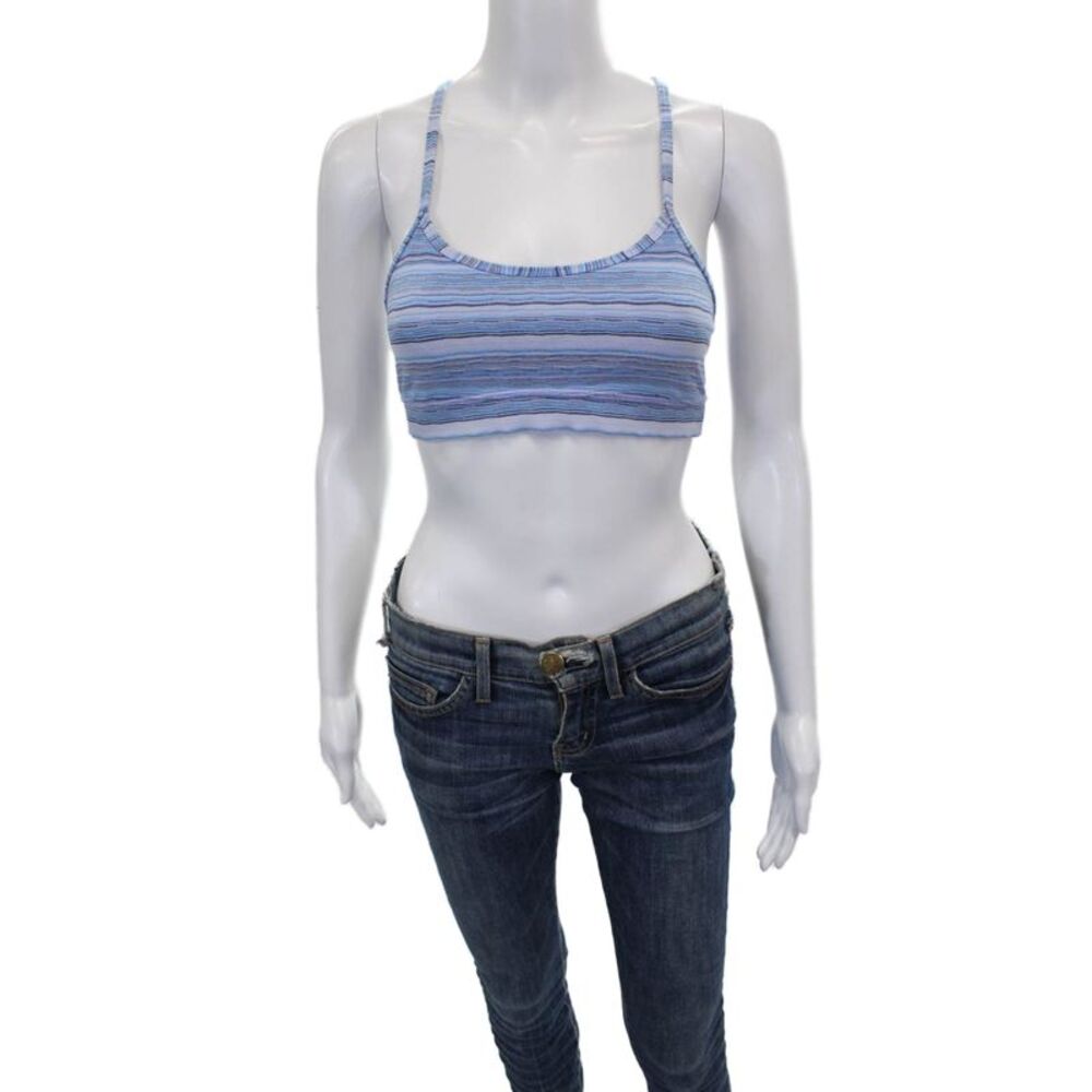Lululemon Womens Striped Mesh Panel Detail Sports Bra Blue Size S